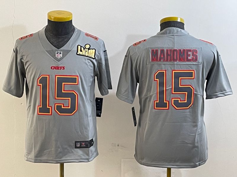 Youth Kansas City Chiefs 15 Mahomes Grey 2025 Nike Vapor Limited NFL Jersey style 2092
